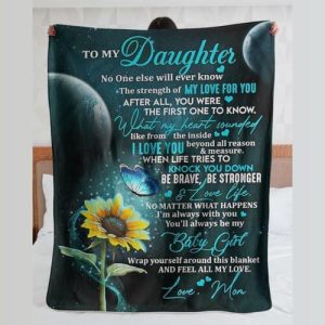 Fleece Blanket To My Daughter - I Love You Love Mom Sunflower Butterfly