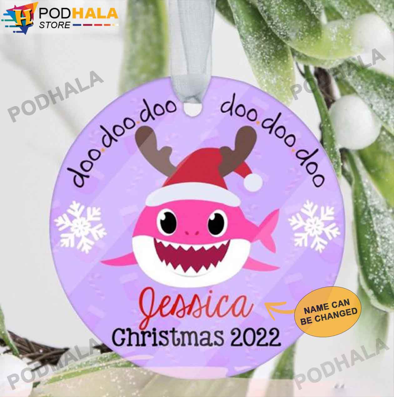 Custom Name Baby Shark Christmas Ornament, Personalized Family Christmas Ornaments