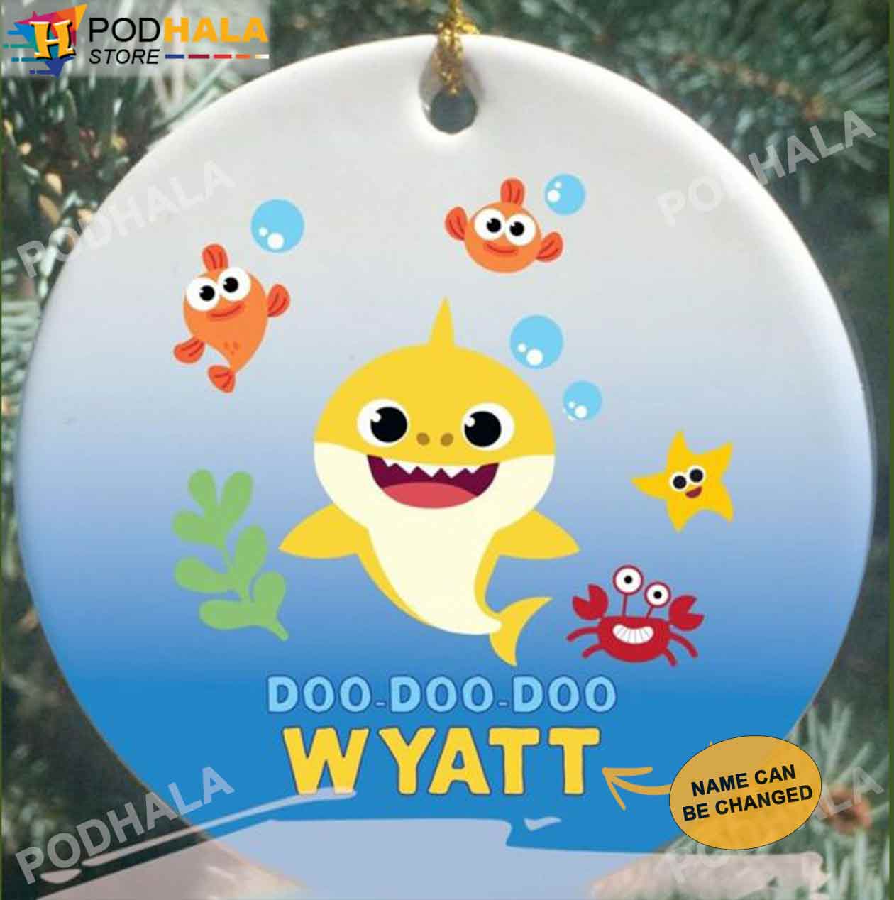 Doo Doo Doo Baby Shark Family Name Ornaments, Personalized Family Ornaments