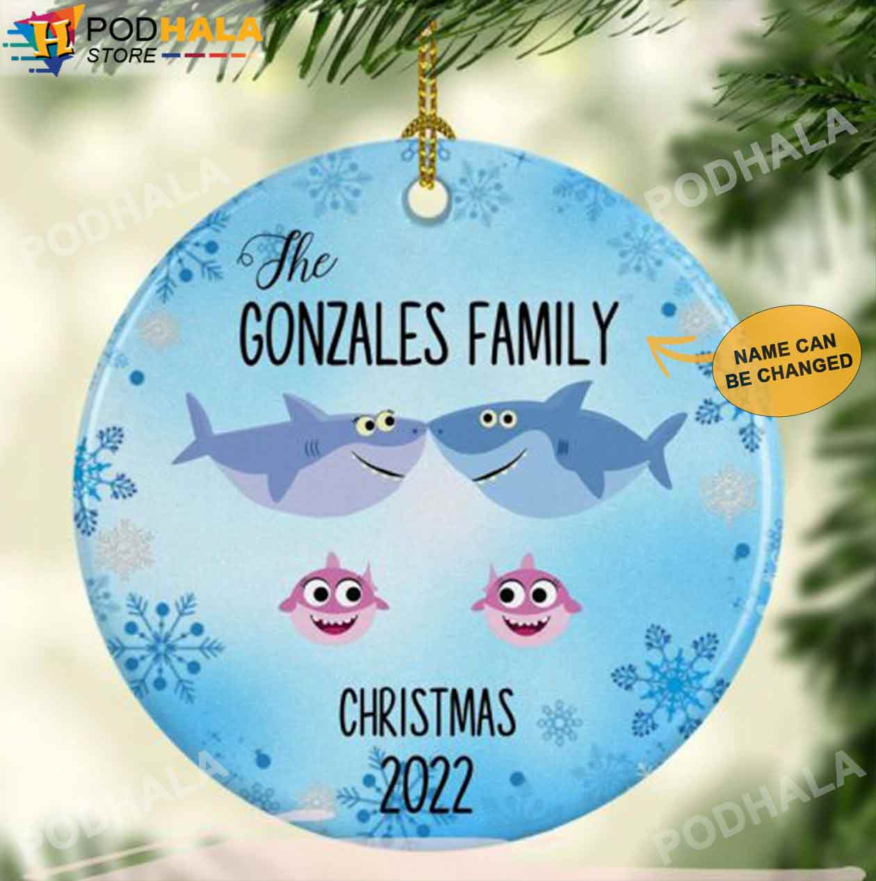 Family Baby Sharks Ornament, Personalized Family Ornaments