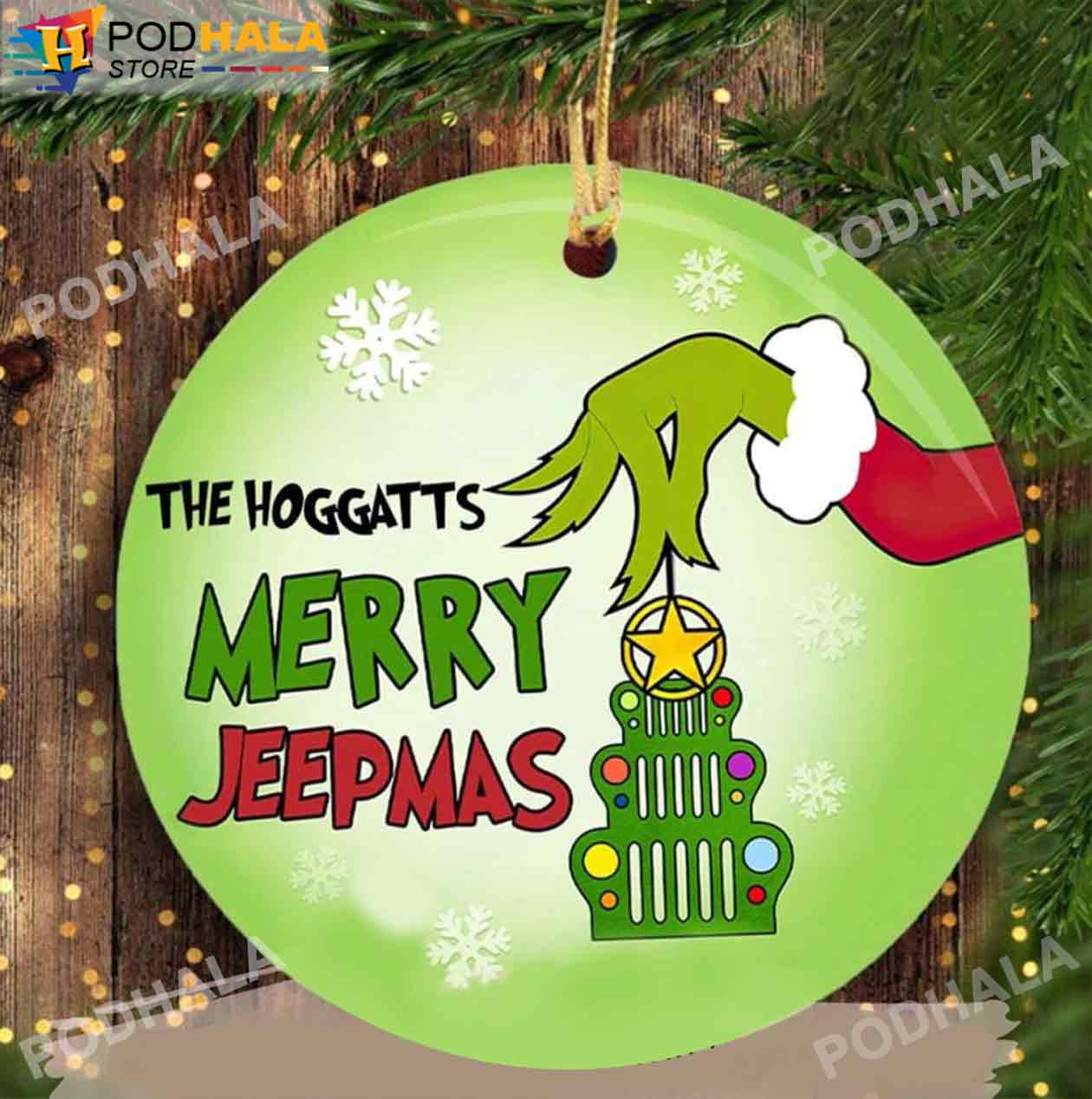 Grinch Christmas Tree Ornaments, Merry Jeepmas Ornament Funny Grinch Decor