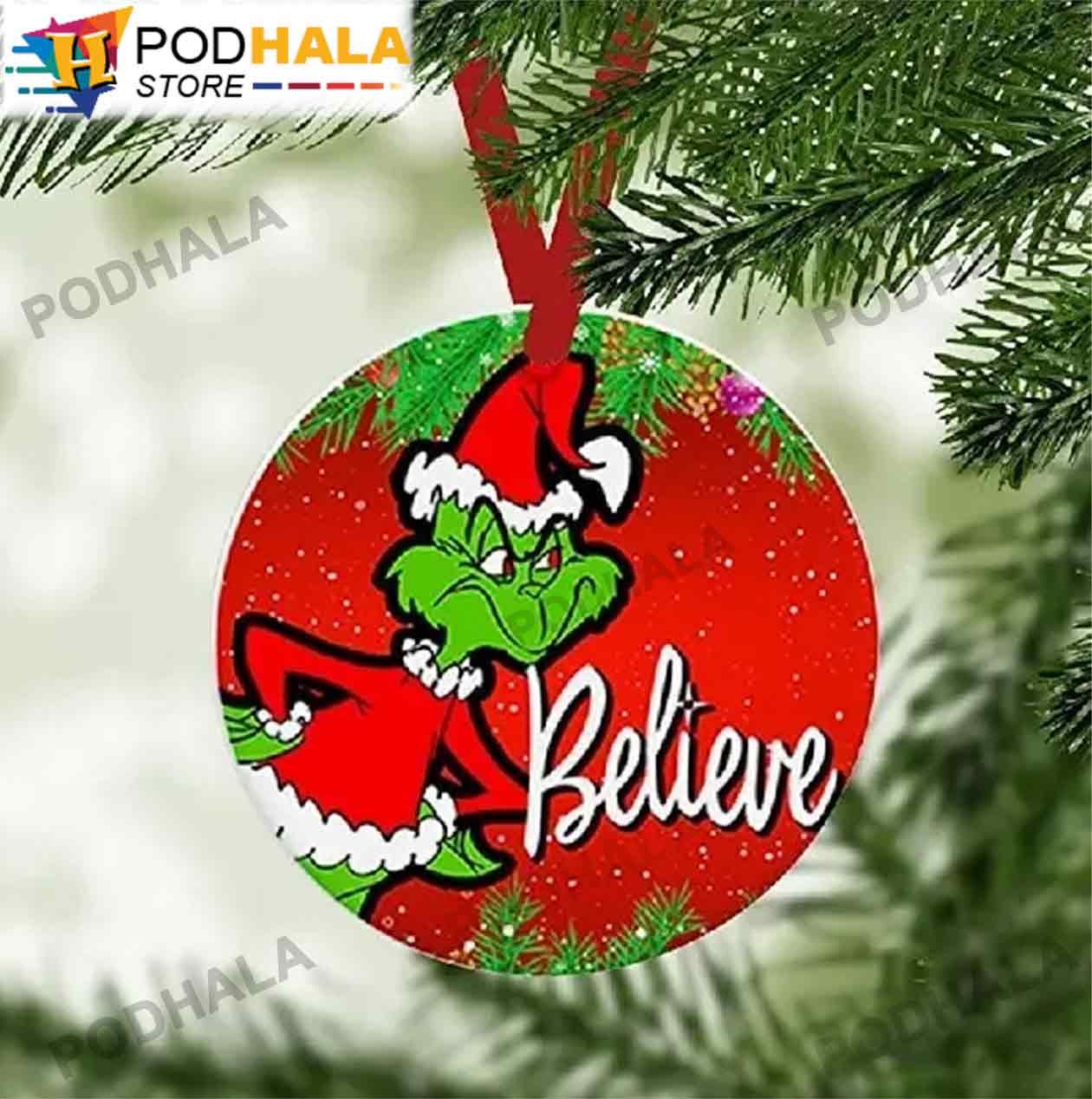 Grinch Decorations For Tree, The Grinch Santa Claus Hat Believe Christmas Ornaments