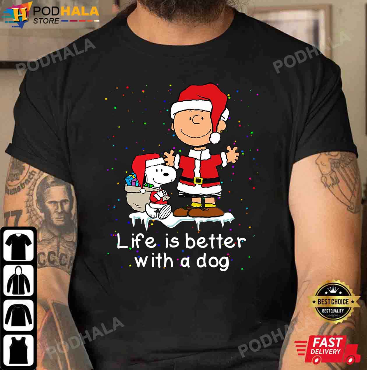 Life Is Better With A Dog Santa Claus Charlie Brown Snoopy Christmas Shirt