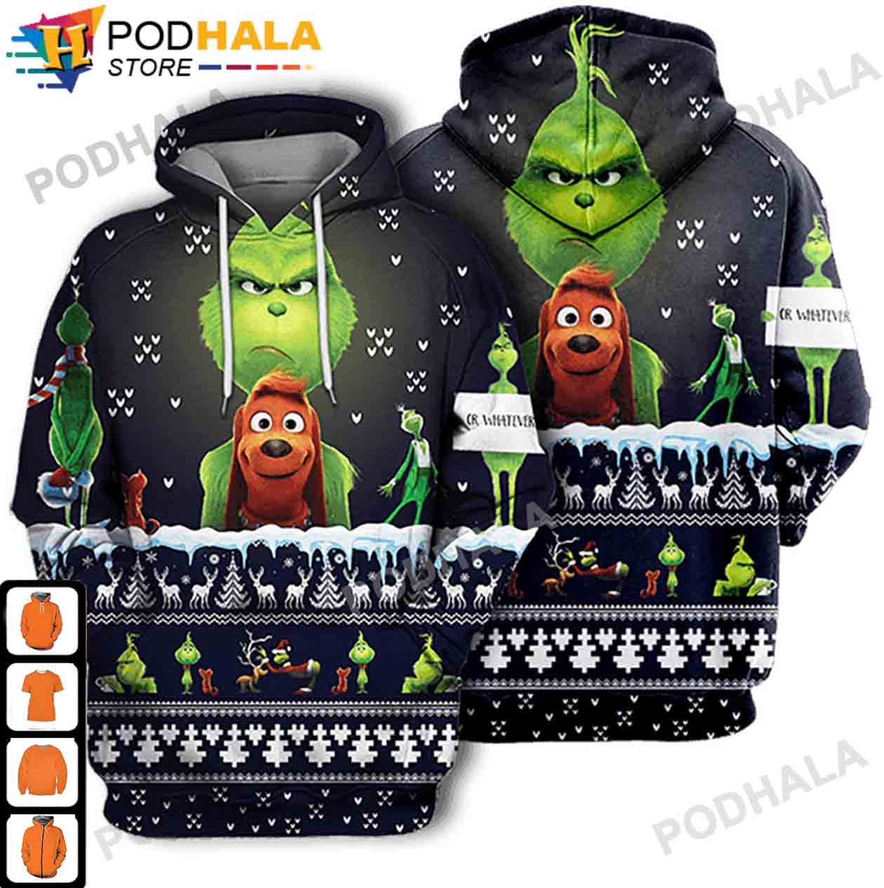 Max Dog And Grinch Christmas Ugly Style 3D Hoodie AOP Grinch Presents