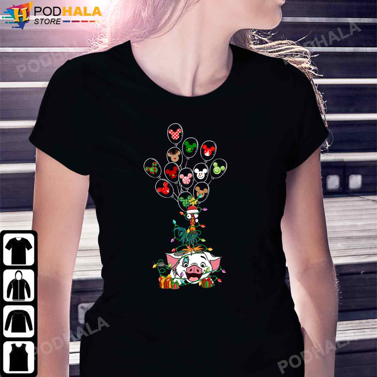 Mickey Christmas Shirt, Moana Pua And Hei Hei - Mickey Balloons T-Shirt