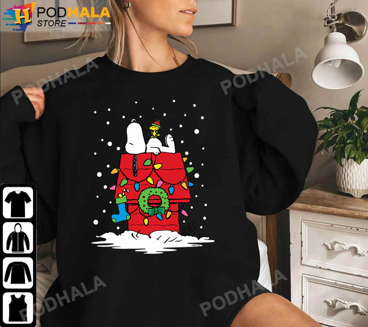 Snoopy Doghouse Christmas, Stocking Light Up T-Shirt
