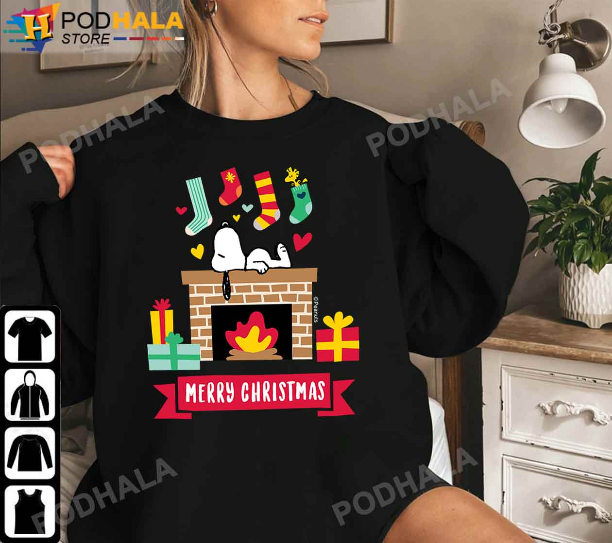 Peanuts Christmas Snoopy Fireplace Funny Christmas Gifts T-Shirt