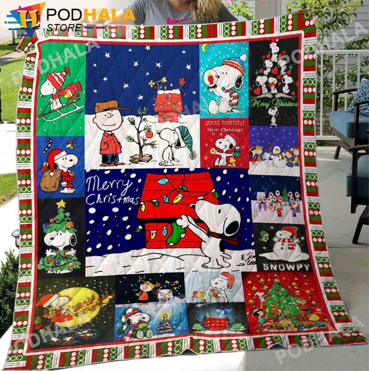 Peanuts Christmas Blanket, Christmas Trees Snoopy Doghouse Blanket