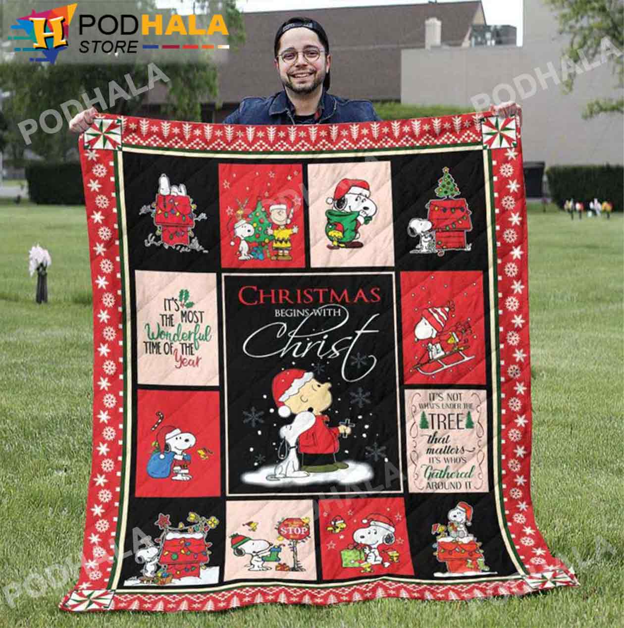 Snoopy Christmas Blanket, Cute Snoopy Pattern Snowflake Blanket