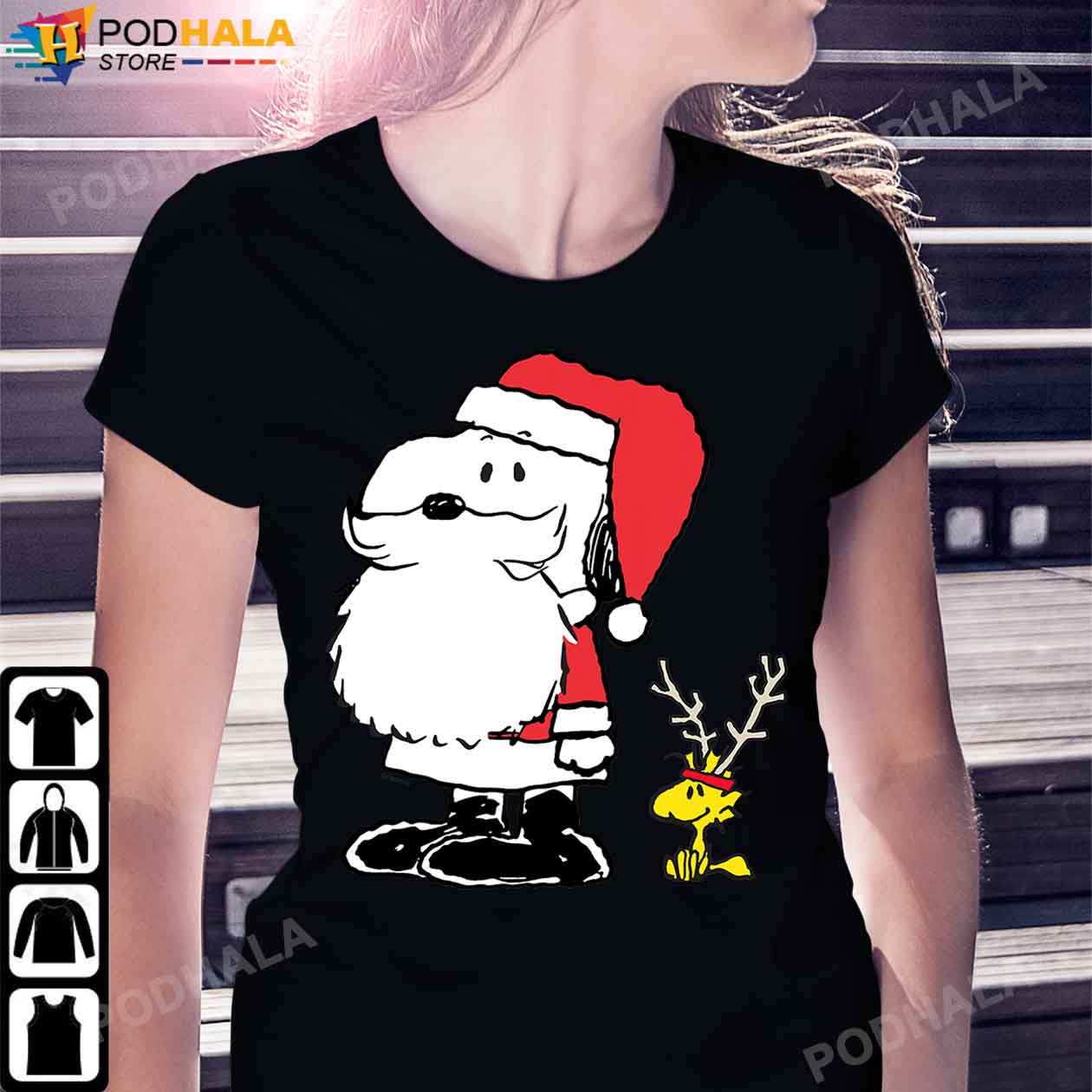 Peanuts Christmas Shirt Holiday Snoopy Woodstock Antlers Santa Claus