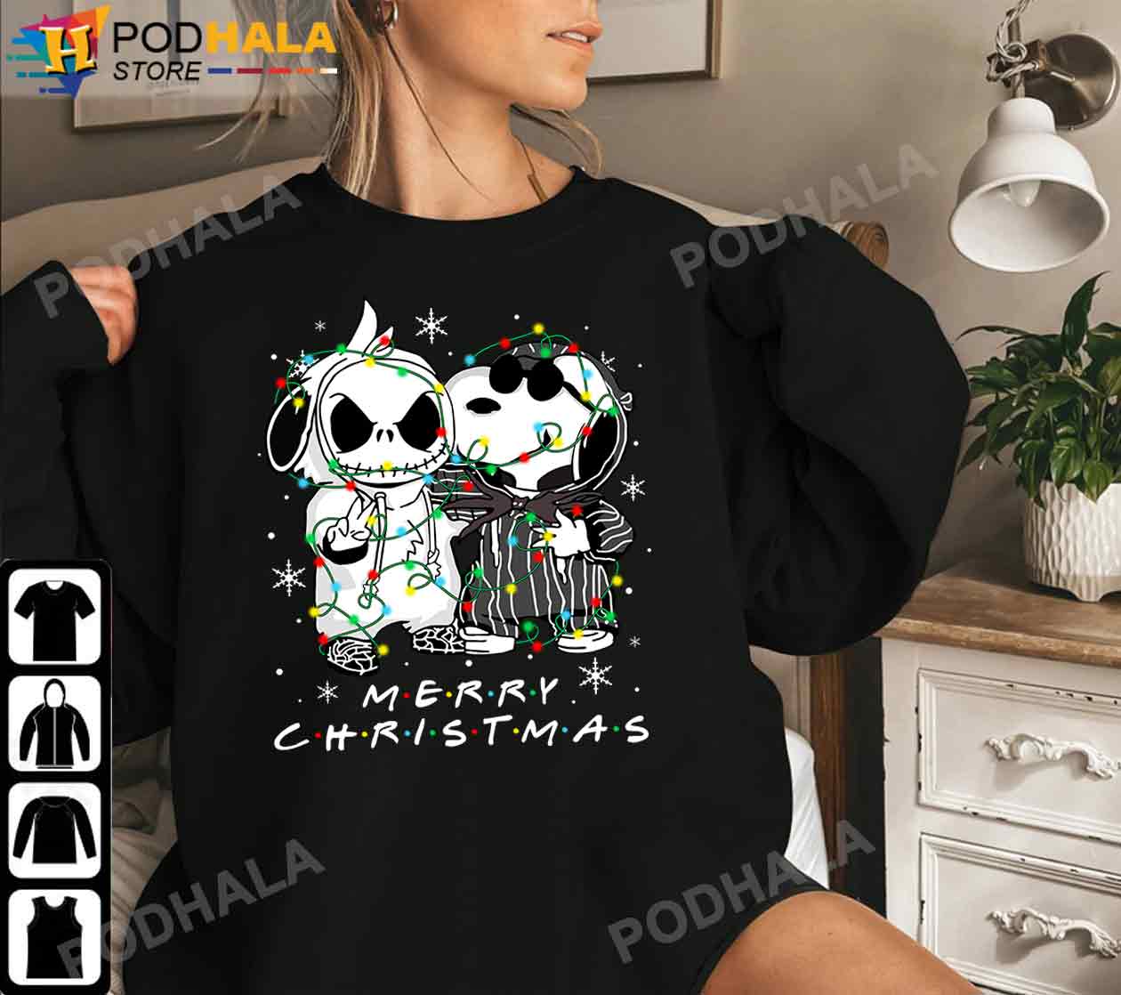 Snoopy and Jack Skellington Merry Christmas Light, Snoopy Christmas Shirt