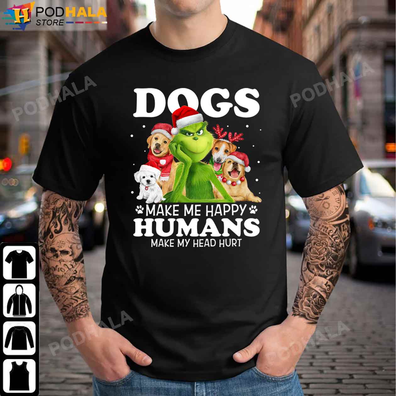 Dogs Make Me Happy Humans Make Head Hurt Santa Hat Grinch Christmas Shirt