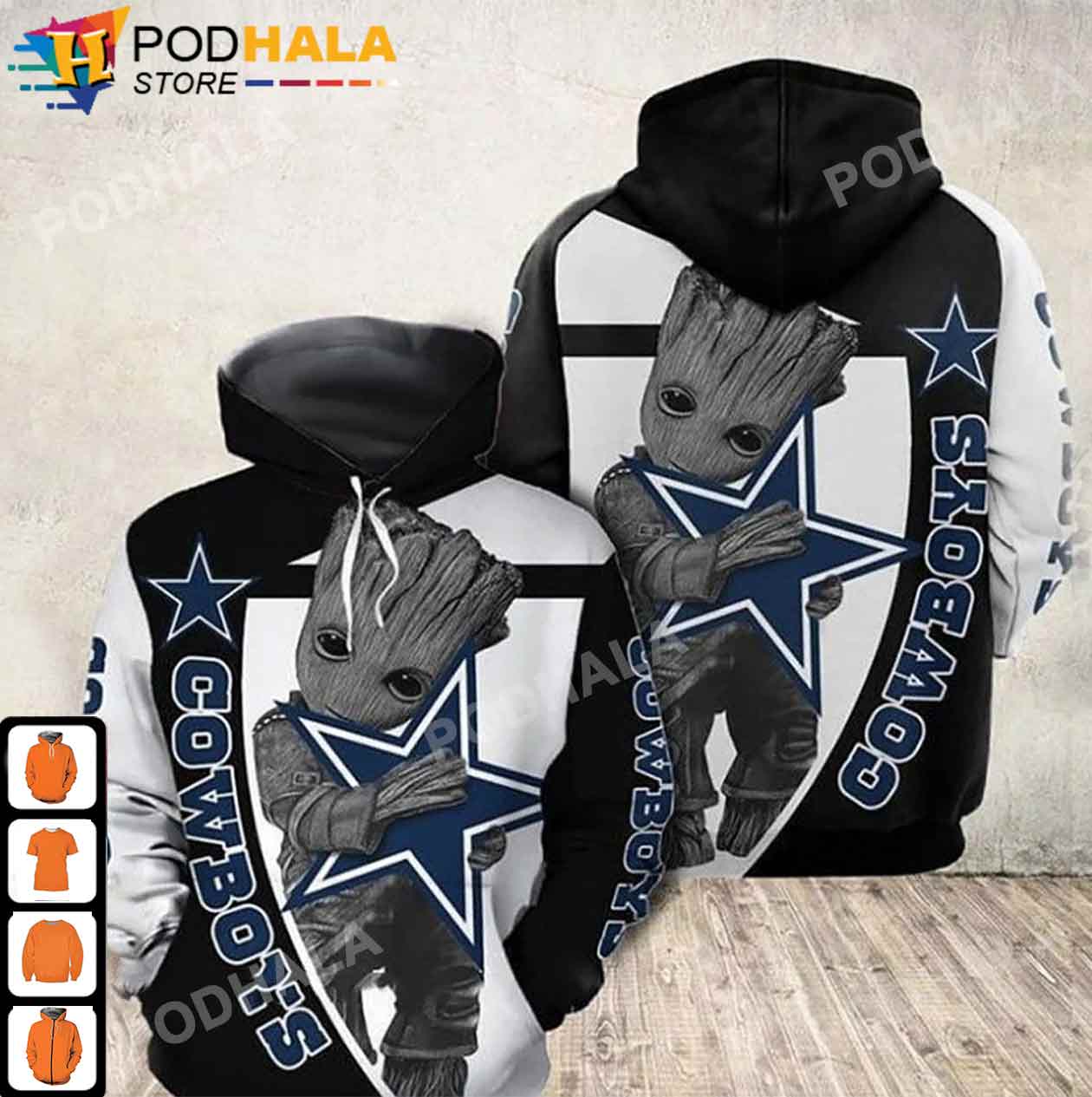 Mens Dallas Cowboys Zip Up Hoodie 3D Hilarious Skull Gifts For