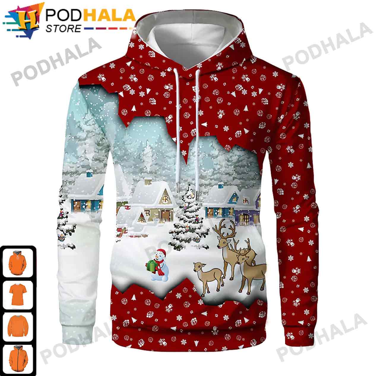 Funny Christmas Gifts For Family, Snowman Reindeer Christmas AOP 3D Hoodie