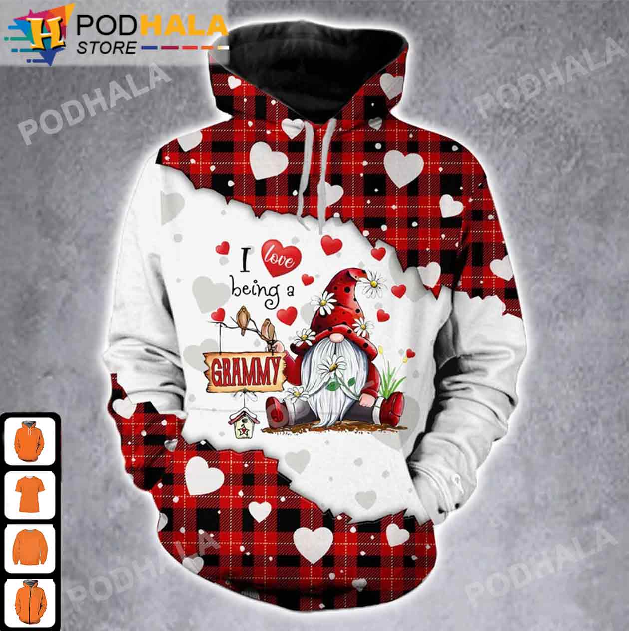 I Love Being A Grammy Gnomes AOP 3D Hoodie, Funny Family Christmas Gifts