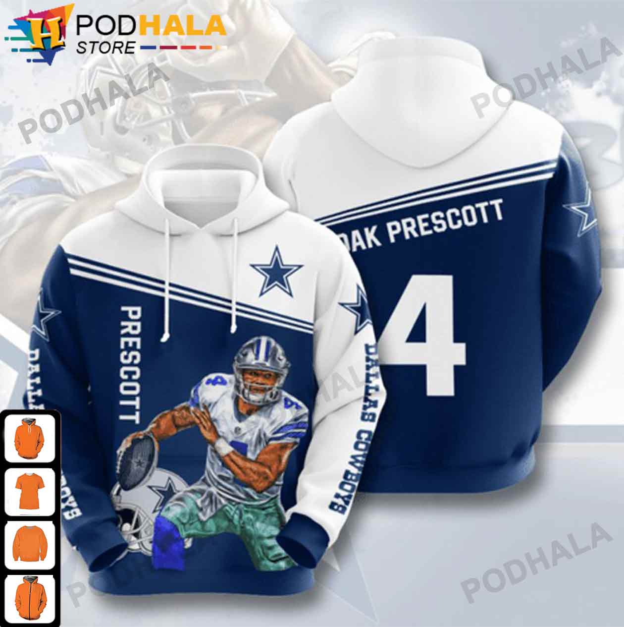 NFL Dallas Cowboys 4 Dallas Cowboys Dak Prescott 3D Hoodie