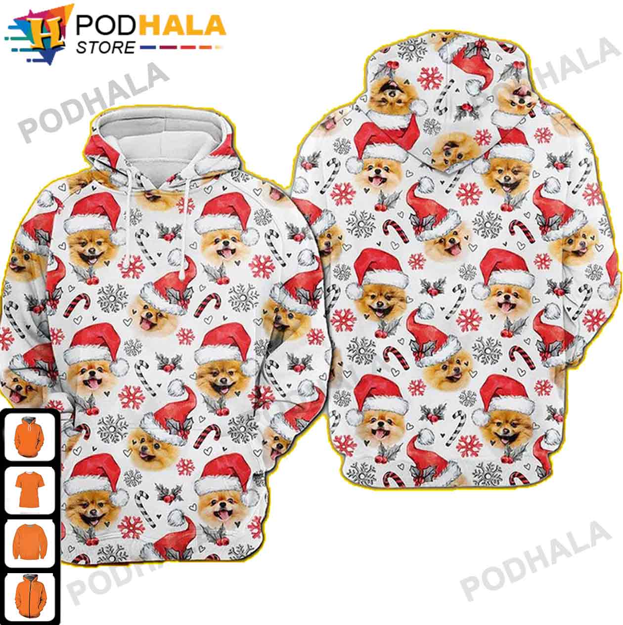 Pomeranian Dog Christmas AOP 3D Hoodie, Funny Xmas Gifts