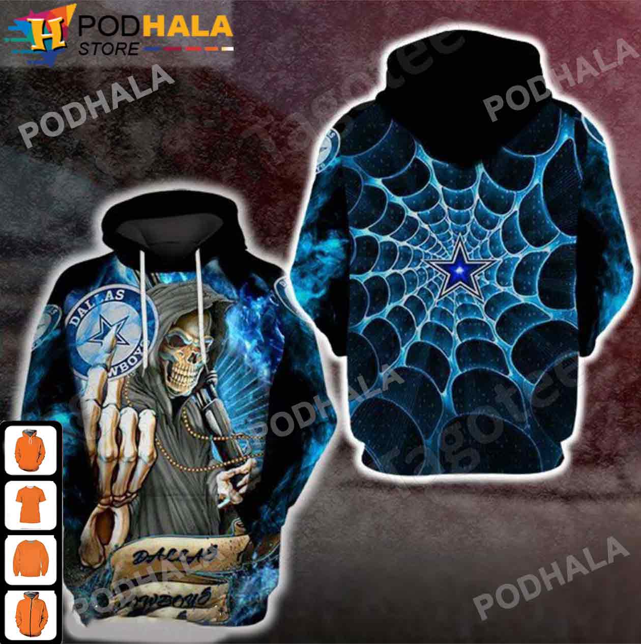 Dallas Cowboys Blue Color Halloween Skull Hoodie AOP For Men And